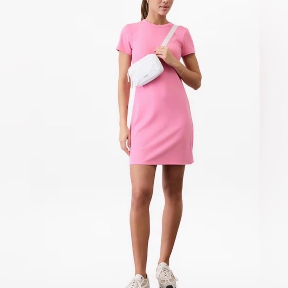 Athleta Raphanus Pink Signature Rib Tee Dress Short Sleeve T-Shirt Size S NEW
